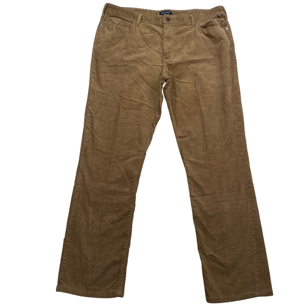 Nautica Corduroy Pants Mens 38x32 Brown Straight Fit Stretch Casual Trousers